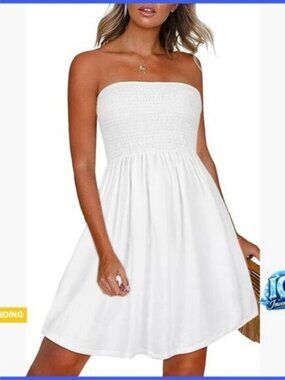 Strapless Boho Floral Print Sundress, Cotton Blend Fabric, Knee-Length Casual